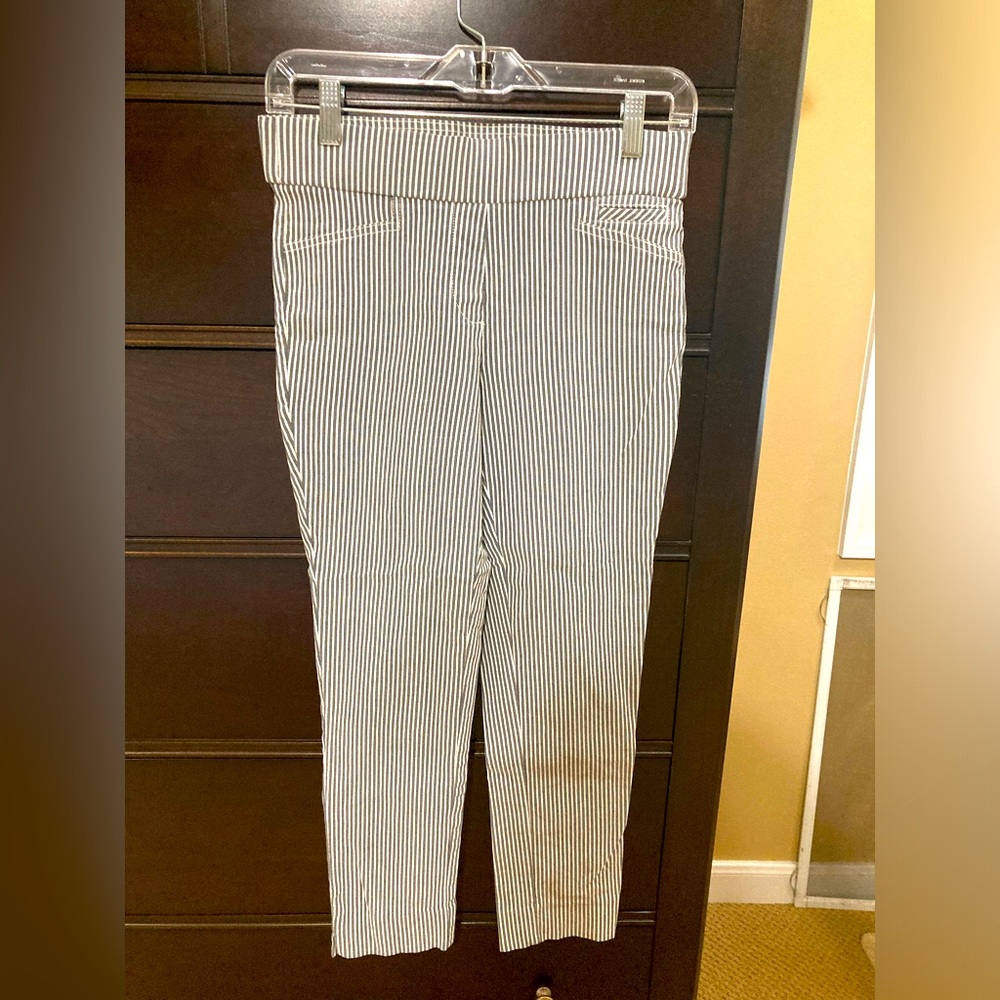 Anne Klein Woman’s Ankle Pant Stretch Gray/Ivory Stripe size S
